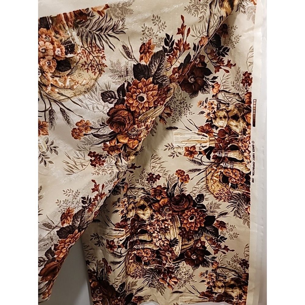 Vintage 80s Quaker Crushed Velvet Upholstery Fabric Brown Tan Floral Chair Couch - Picture 4 of 8
